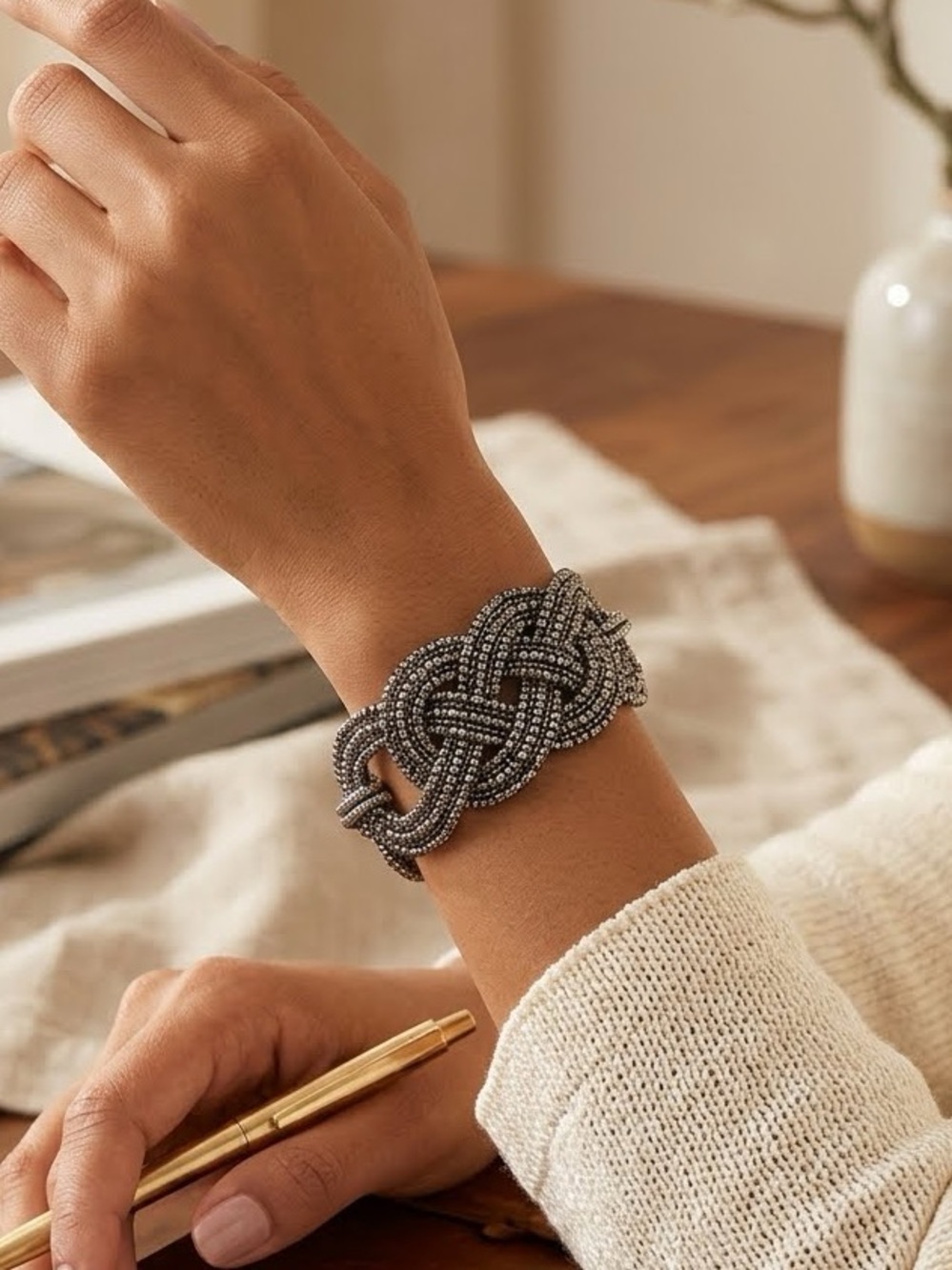 Silver Infinity Adjustable Chunky Texture Bracelet